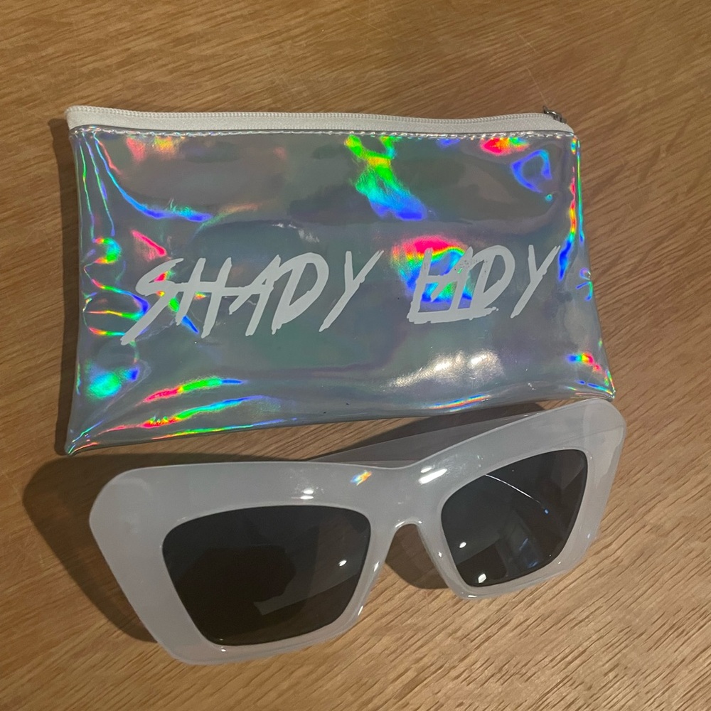 Shady Lady Eyewear White Sunglasses with Holographic Case